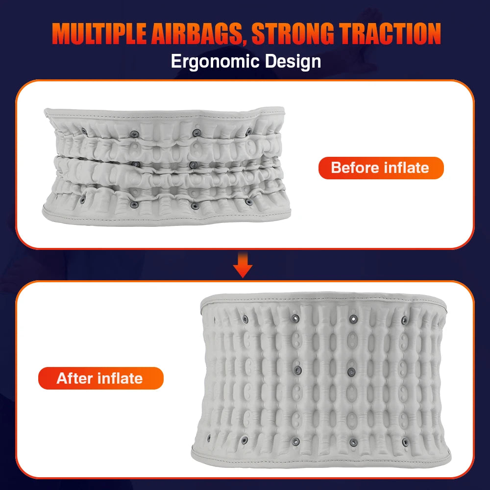Gray LED Inflatable Waist Belt Lumbar Traction Device USB Plug 3 Levels Heating Muscle Relax Rechargeable Battery Portable Belt