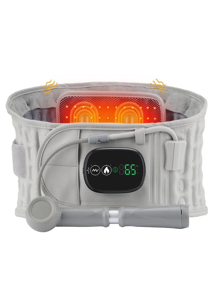 Gray LED Inflatable Waist Belt Lumbar Traction Device USB Plug 3 Levels Heating Muscle Relax Rechargeable Battery Portable Belt