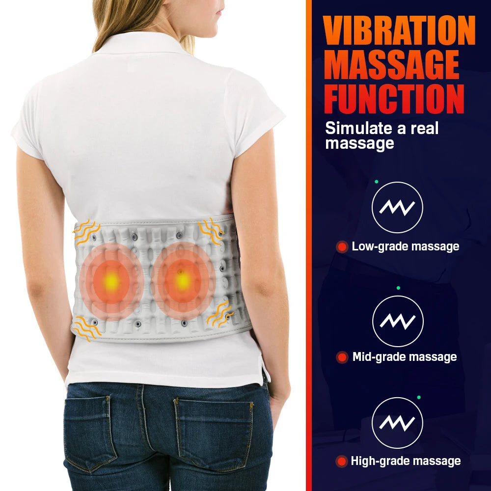 Gray LED Inflatable Waist Belt Lumbar Traction Device USB Plug 3 Levels Heating Muscle Relax Rechargeable Battery Portable Belt